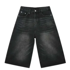 Contrast Color Washed Wide Leg Denim Jorts