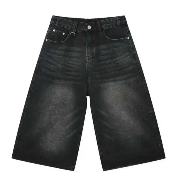 Calf Length Straight Wide Leg Denim Shorts - Image 7