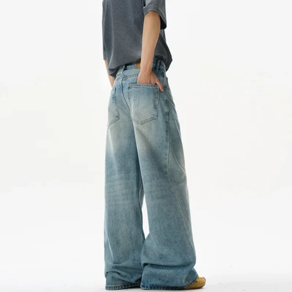 Washed Blue Baggy Straight Floor Length Jeans - Image 5