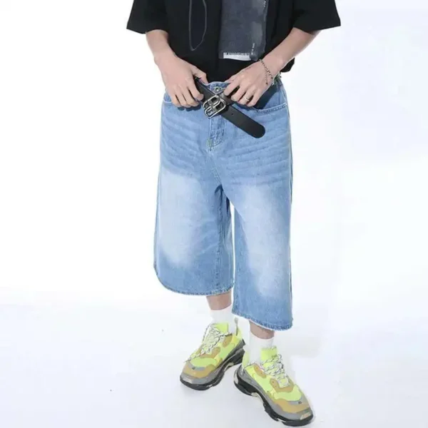 Contrast Color Washed Wide Leg Denim Jorts - Image 8
