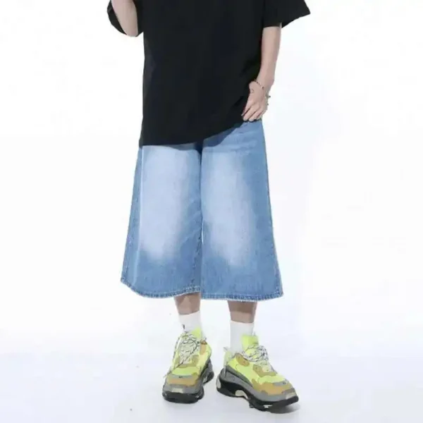 Contrast Color Washed Wide Leg Denim Jorts - Image 11