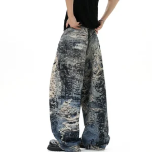 Alternative view of 3D Digital Print Baggy Wide Leg Jeans
