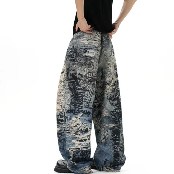 3D Digital Print Baggy Wide Leg Jeans - Image 2