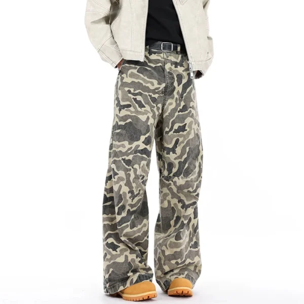 Camouflage Cargo Wide Leg Denim Pants - Image 3