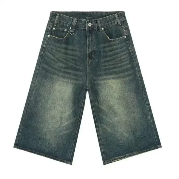 Calf Length Straight Wide Leg Denim Shorts - Image 11