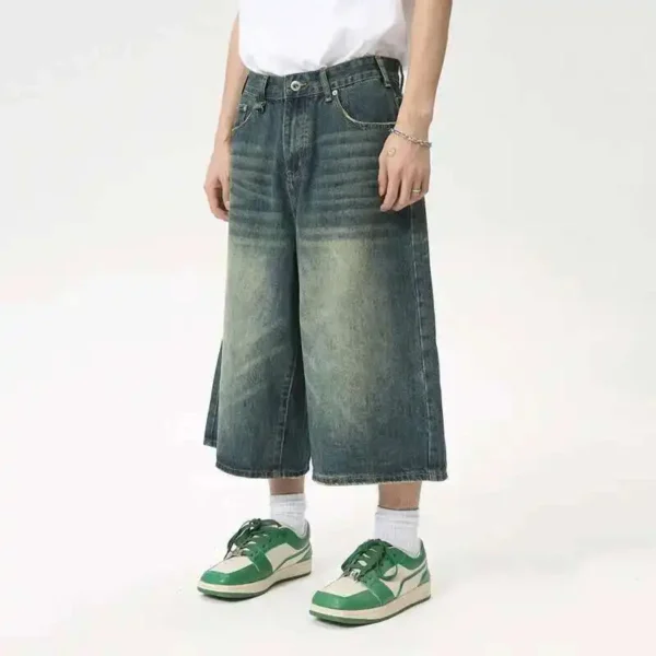 Calf Length Straight Wide Leg Denim Shorts - Image 4