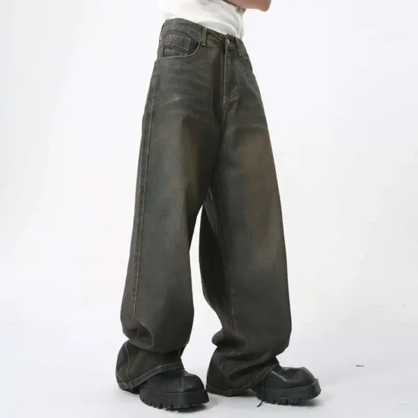 Retro Washed Straight Jeans with Zipper Opening - Image 4