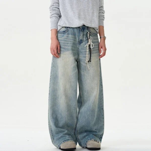 Distressed Washed Straight Wide Leg Jeans - Image 2