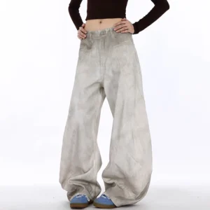 White Tie Dyed Curved Knife Wide Leg Jeans