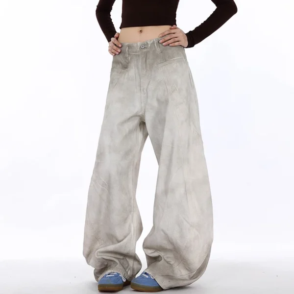 White Tie Dyed Curved Knife Wide Leg Jeans