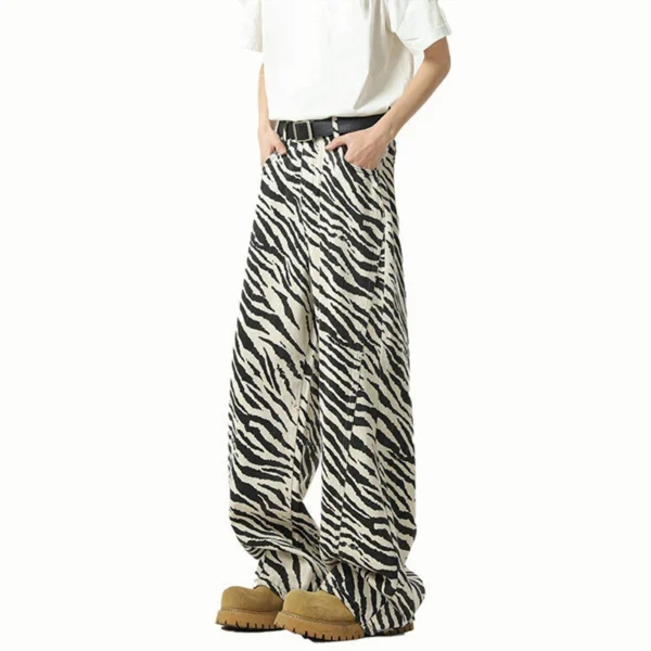 Stripe Pattern Contrast Straight Wide Leg Jeans - Image 2