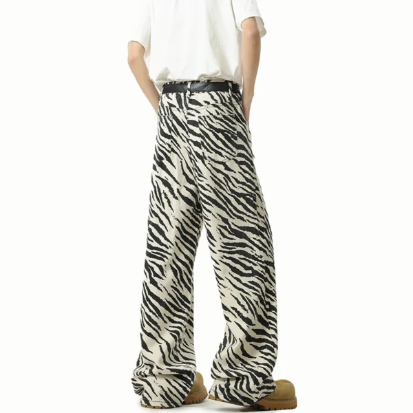 Stripe Pattern Contrast Straight Wide Leg Jeans - Image 5