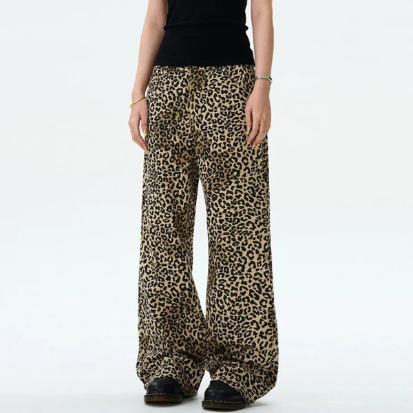 Leopard Print Flared Denim Pants - Image 2