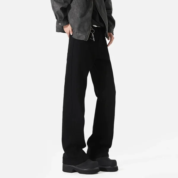 Solid Color Washed Straight Micro Flared Jeans - Image 4