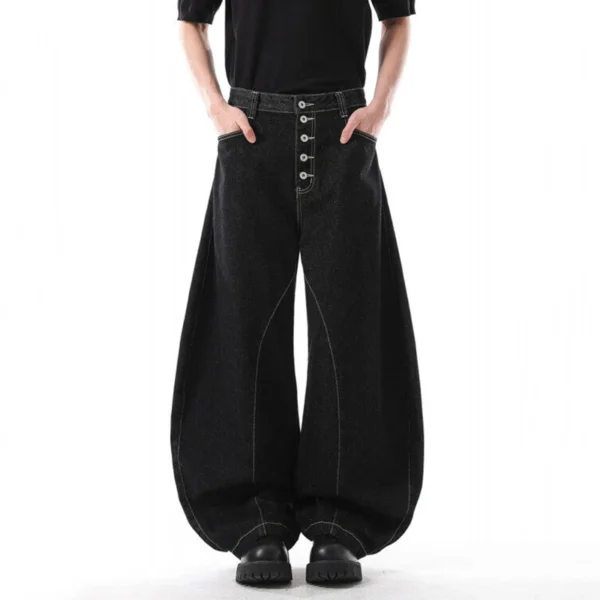 Solid Color Curved Knife Wide Leg Jeans with Button Design