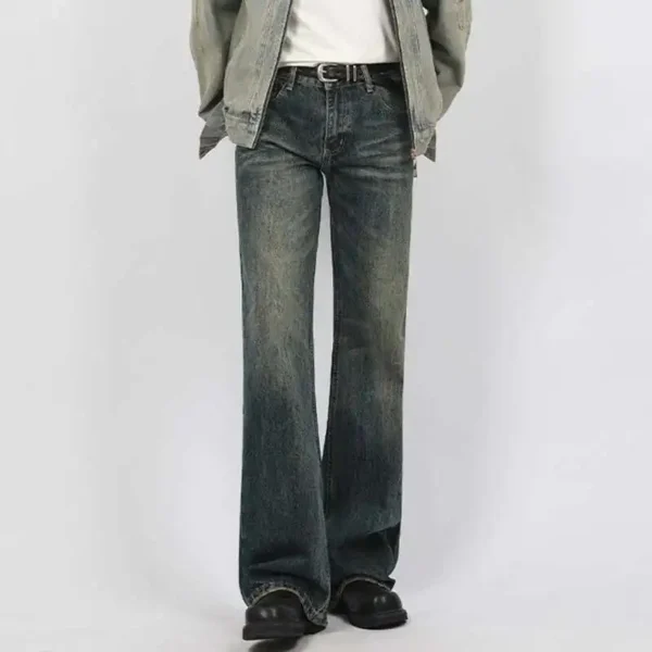 Solid Color Micro Flared Straight Jeans - Image 2