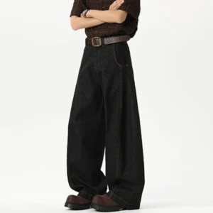 Solid Color Curved Knife Straight Wide Leg Jeans
