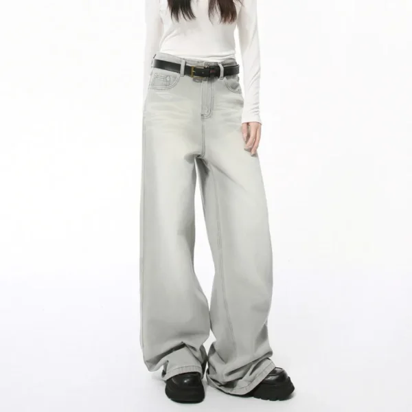 Cat Whisker Washed Straight Wide Leg Jeans - Image 2