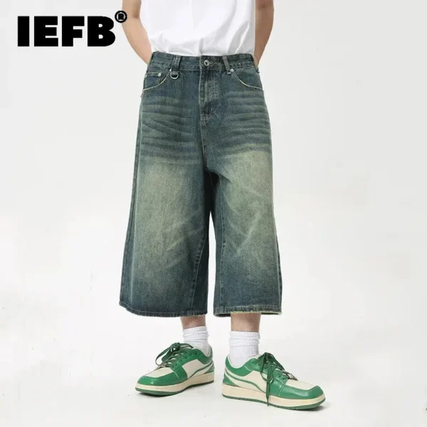 Calf Length Straight Wide Leg Denim Shorts - Image 2