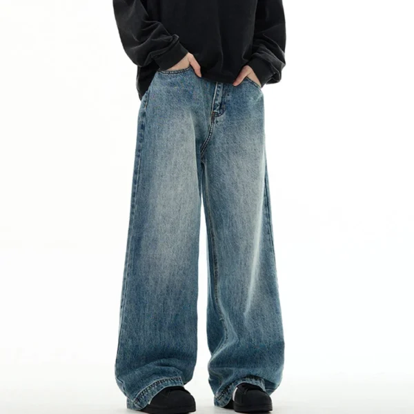 Washed Straight Wide Leg Jeans - Image 4