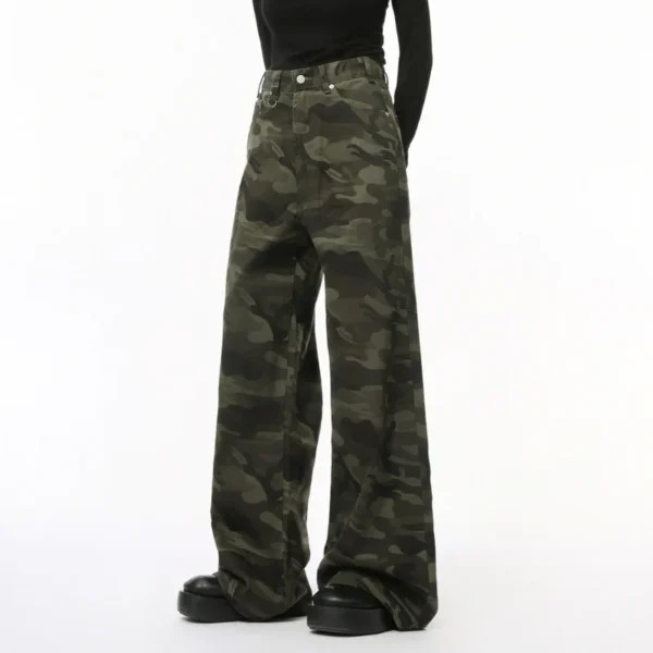Camouflage Print Straight Denim Pants - Image 2