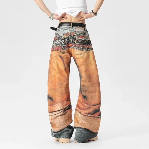 Digital Print Baggy Wide Leg Jeans - Image 4