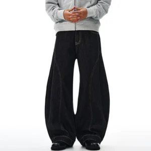 Solid Color Patchwork Curved Knife Wide Leg Jeans