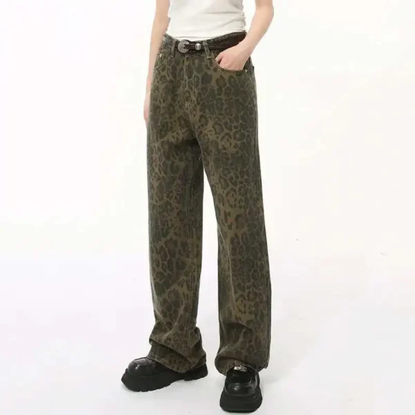 Leopard Print Straight Wide Leg Jeans - Image 2