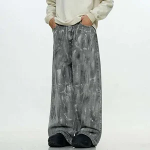 Alternative view of Painted Print Washed Straight Wide Leg Jeans