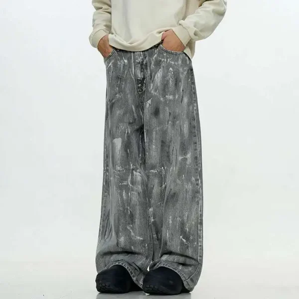 Painted Print Washed Straight Wide Leg Jeans - Image 2