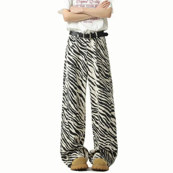 Stripe Pattern Contrast Straight Wide Leg Jeans