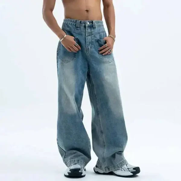 Solid Color Cleanfit Straight Wide Leg Jeans - Image 2