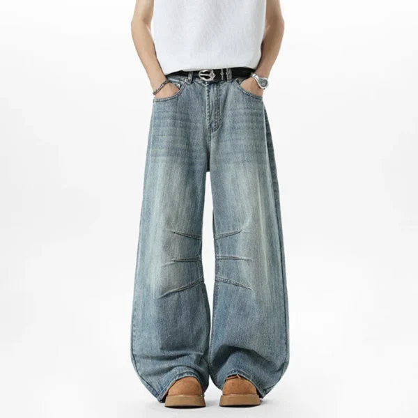 Deconstructed Solid Color Curved Knife Wide Leg Jeans