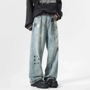 Alternative view of Splash Ink Contrast Color Straight Wide Leg Jeans