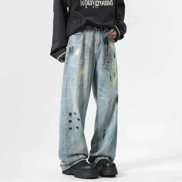 Splash Ink Contrast Color Straight Wide Leg Jeans - Image 2