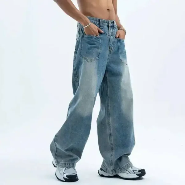 Solid Color Cleanfit Straight Wide Leg Jeans - Image 3