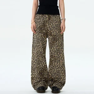 Leopard Print Flared Denim Pants