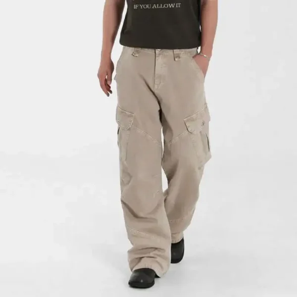 Washed Straight Cargo Jeans with Multi Pockets - Image 5