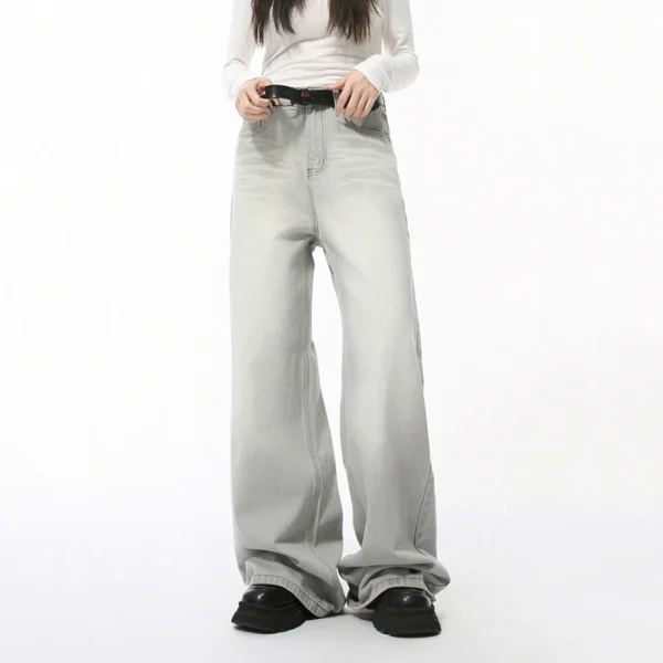 Cat Whisker Washed Straight Wide Leg Jeans