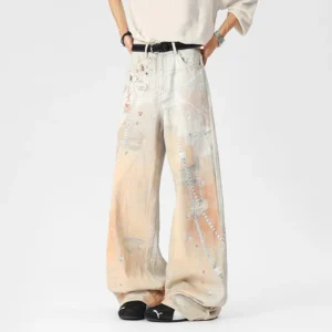 Alternative view of Digital Print Contrast Straight Baggy Jeans
