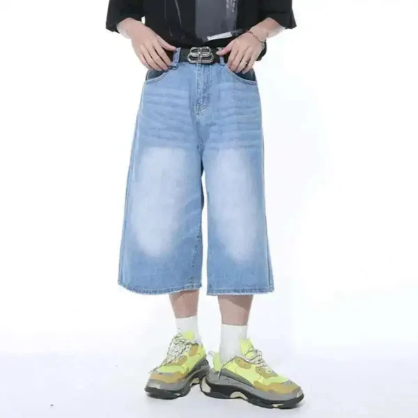 Contrast Color Washed Wide Leg Denim Jorts - Image 10