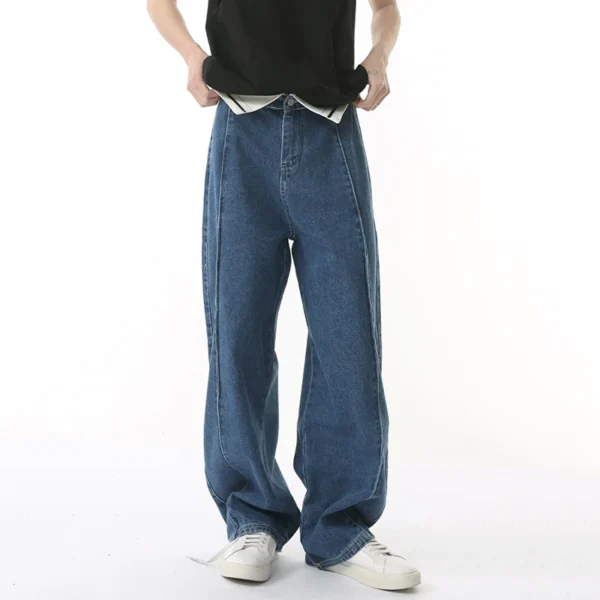 Contrast Deconstructed Wide Leg Jeans with Waist Flanging - Image 5