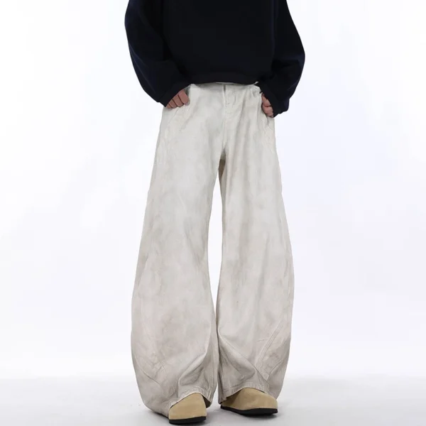 White Tie Dyed Curved Knife Wide Leg Jeans - Image 3