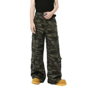 Alternative view of Washed Camouflage Multi Pocket Droop Wide Leg Jeans