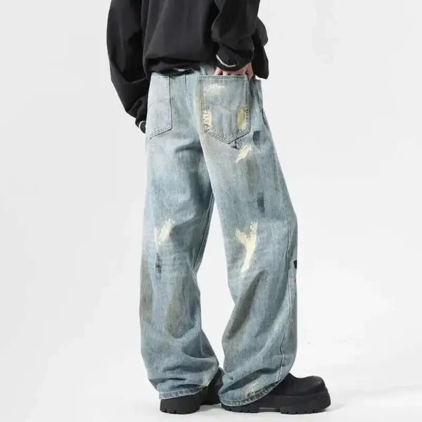 Splash Ink Contrast Color Straight Wide Leg Jeans - Image 5