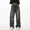 Ripped Straight Loose Fit Jeans with Hole Design