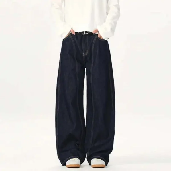 Solid Color Loose Fit Wide Leg Jeans - Image 2