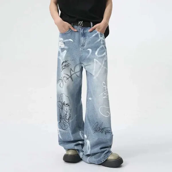 Baggy Jeans Graffiti Print Loose Fit Wide Leg Denim Streetwear
