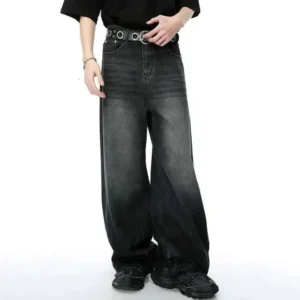 Gradient Stripe Straight Wide Leg Jeans