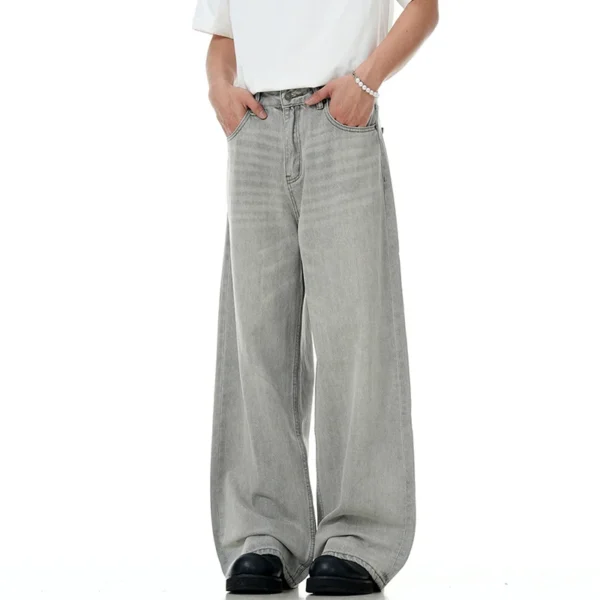 Solid Color Washed Droop Straight Jeans - Image 2